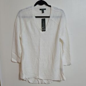 Lauren Ralph Lauren Cream Ribbed Tunic Top